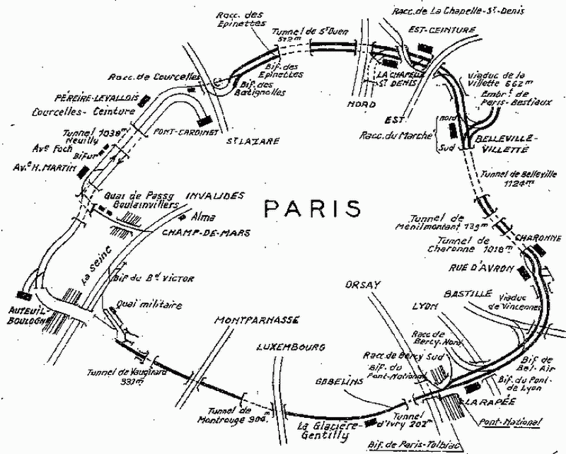 Plan de la Petite Ceinture en 1959.