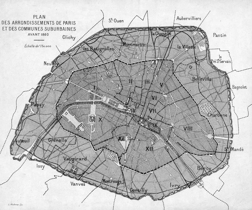 Plan des arrondissements de Paris et des communes suburbaines avant 1860