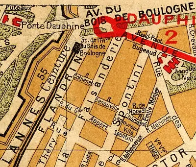 Plan du quartier de la station de l'Avenue du Bois de Boulogne vers 1910 