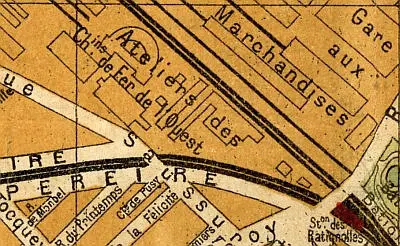 Plan du quartier de la gare des Batignolles vers 1910 