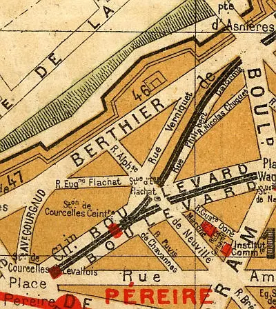 Plan du quartier de la gare Courcelles-Ceinture vers 1910 