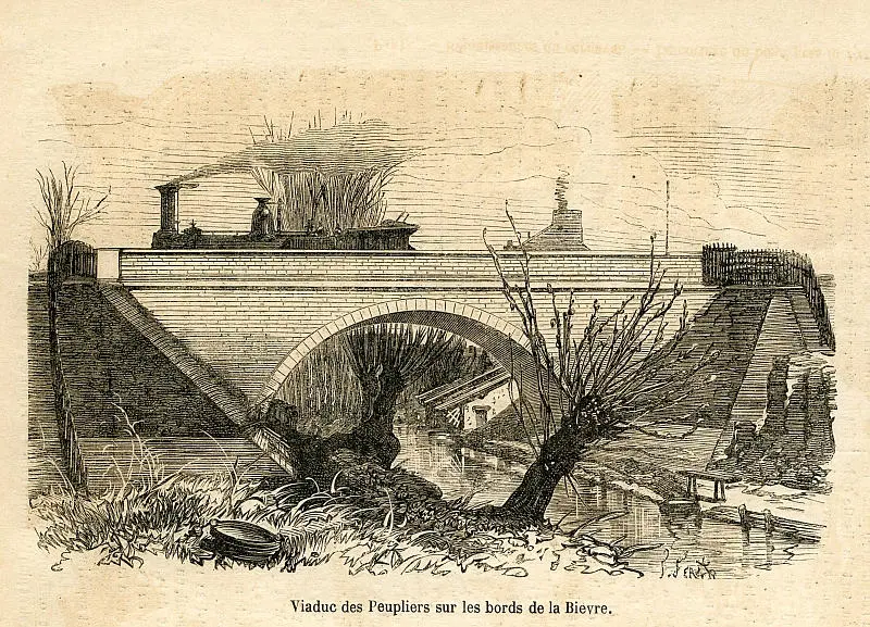 Le pont de la rue de l'Interne Loeb au-dessus de la Bièvre en 1867