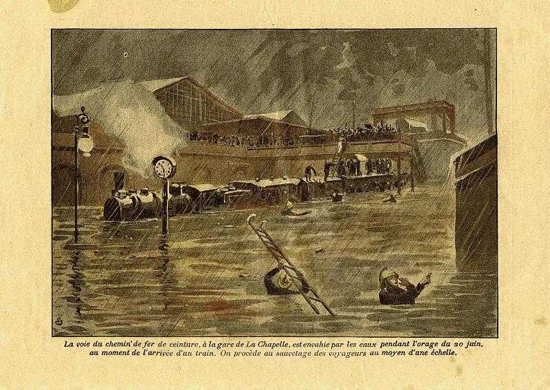 Illustration de l'inondation de la station La Chapelle-Saint Denis.