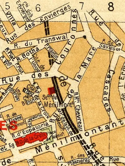 Plan du quartier de la station Ménilmontant vers 1910 