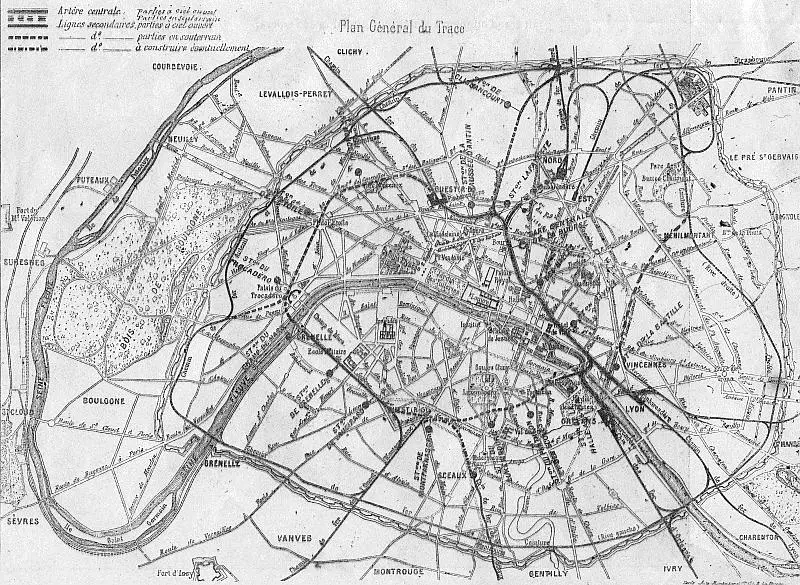 Le chemin de fer métropolitain - projet de M. Haag vers 1885 - Plan général du tracé. 