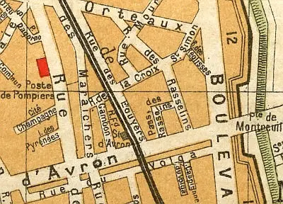 Plan du quartier de la station de la Rue d'Avron vers 1910 
