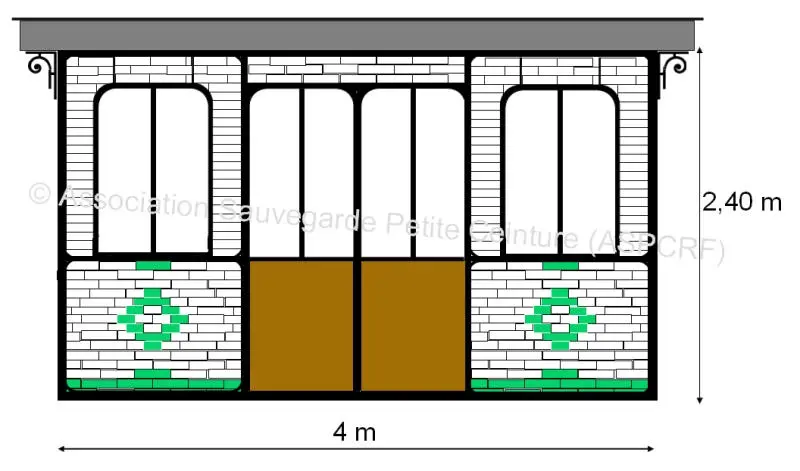 Reconstitution de la façade principale du bureau des agents de service des trains à la gare de Montrouge-Ceinture.