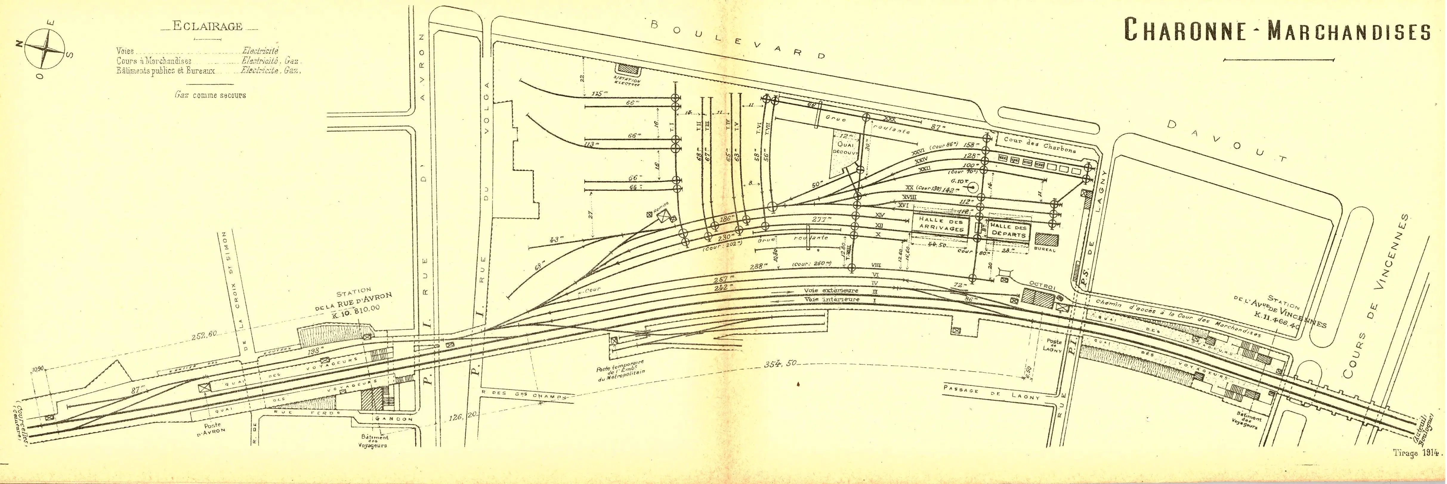 Plan des installations de la gare de Charonne-Marchandises en 1914