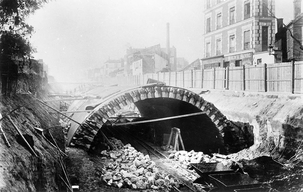 Construction du tunnel de Saint-Ouen en 1888