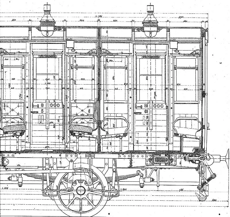 Coupe d'une voiture de 2e classe modèle 1896 de la Petite Ceinture. 