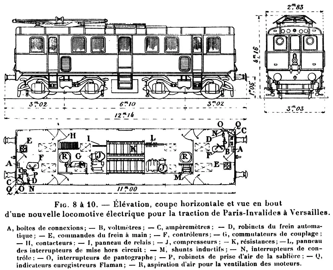 Plans des locomotives électriques de la ligne de Paris Invalides à Versailles.