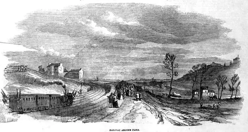Le train inaugural de la première section de la Petite Ceinture Rive Droite en 1852.