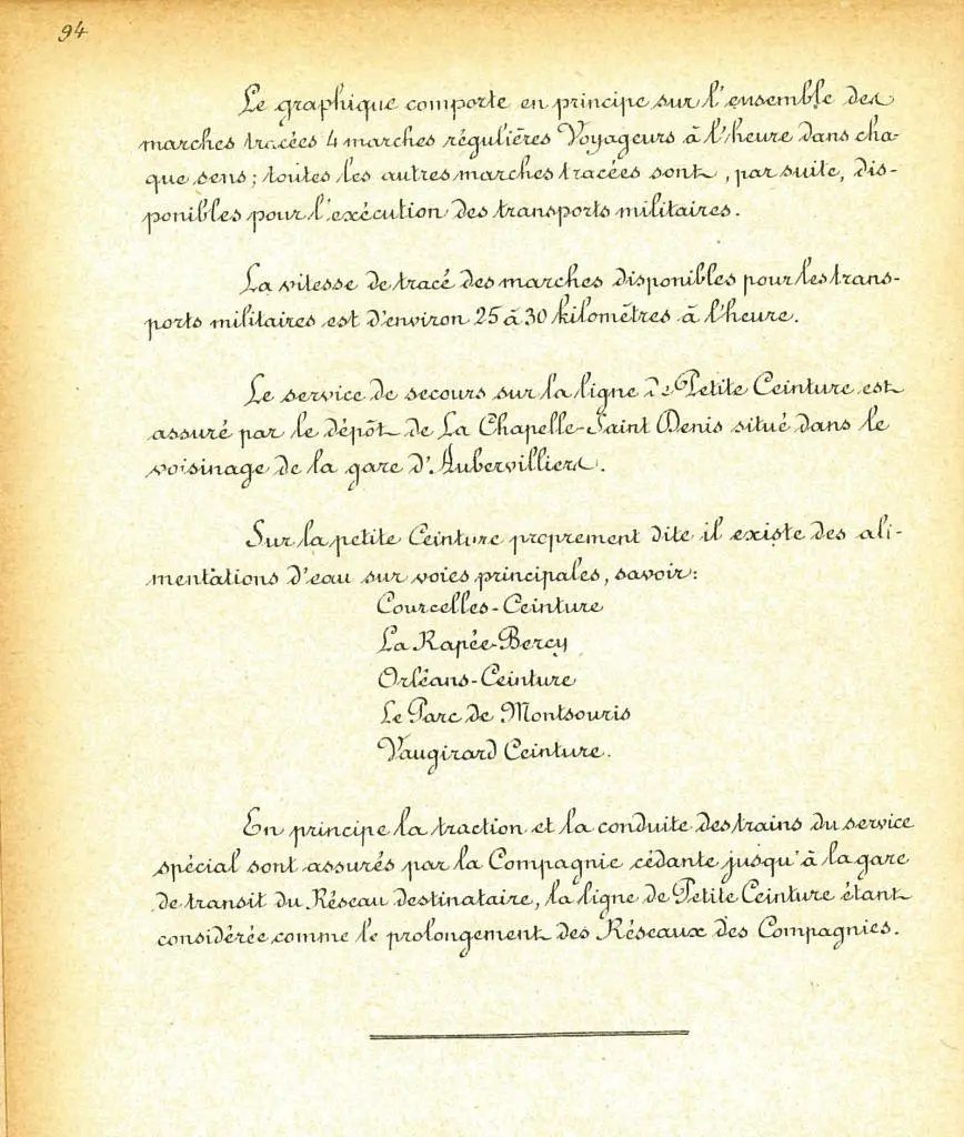 Ligne de Petite Ceinture - renseignements sur la marche des trains de 1914 - suite
