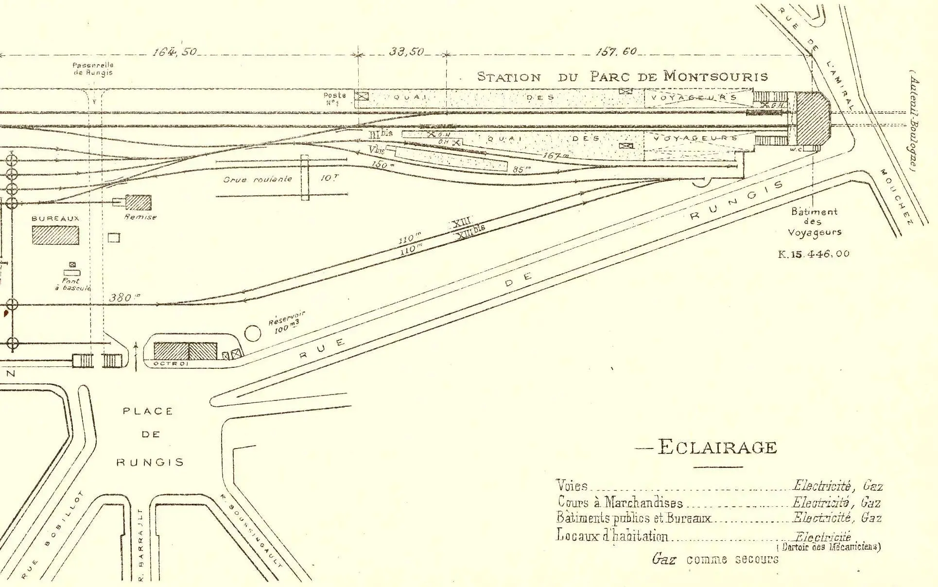 Plan des installations de la station Parc de Montsouris en 1914 