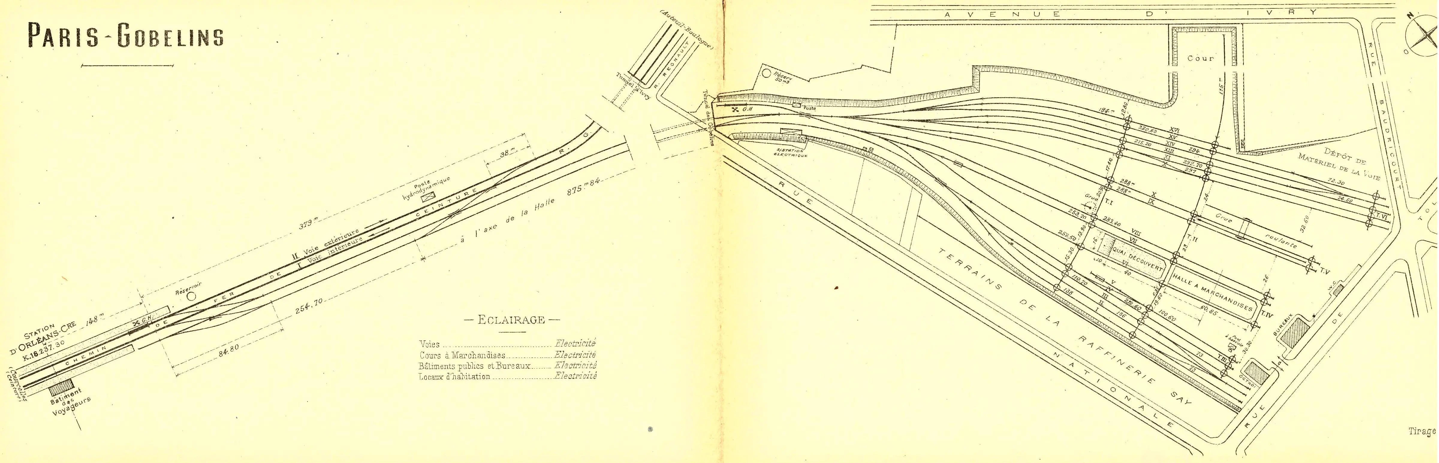Plan des installations de la gare aux marchandises de Paris-Gobelins en 1914