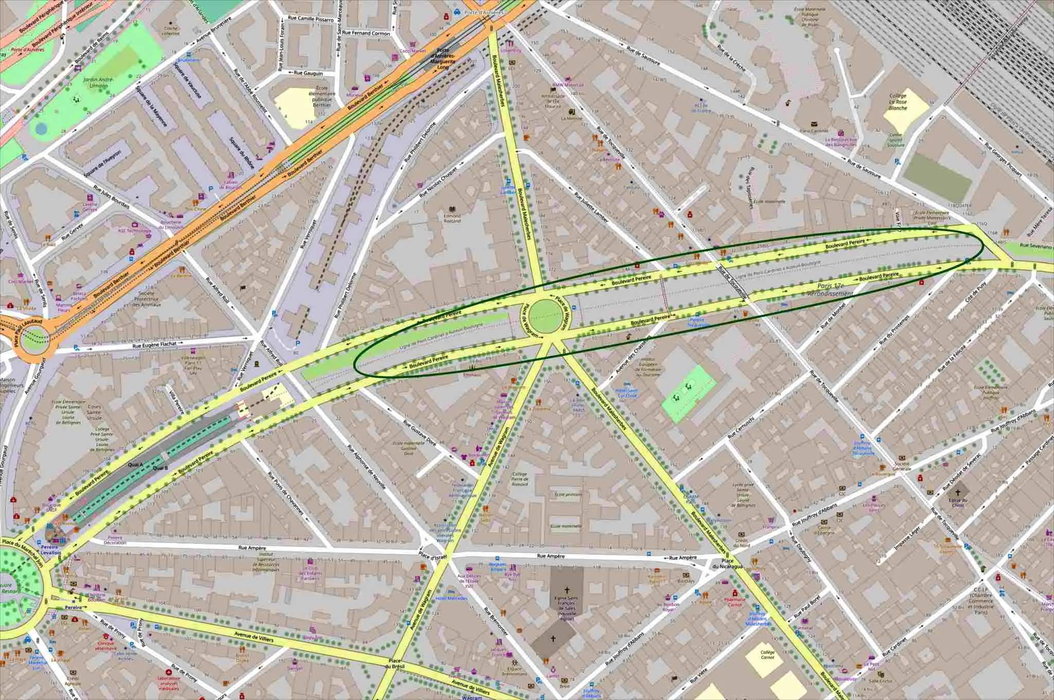 Situation de la promenade du 17e Tranchée Pereire