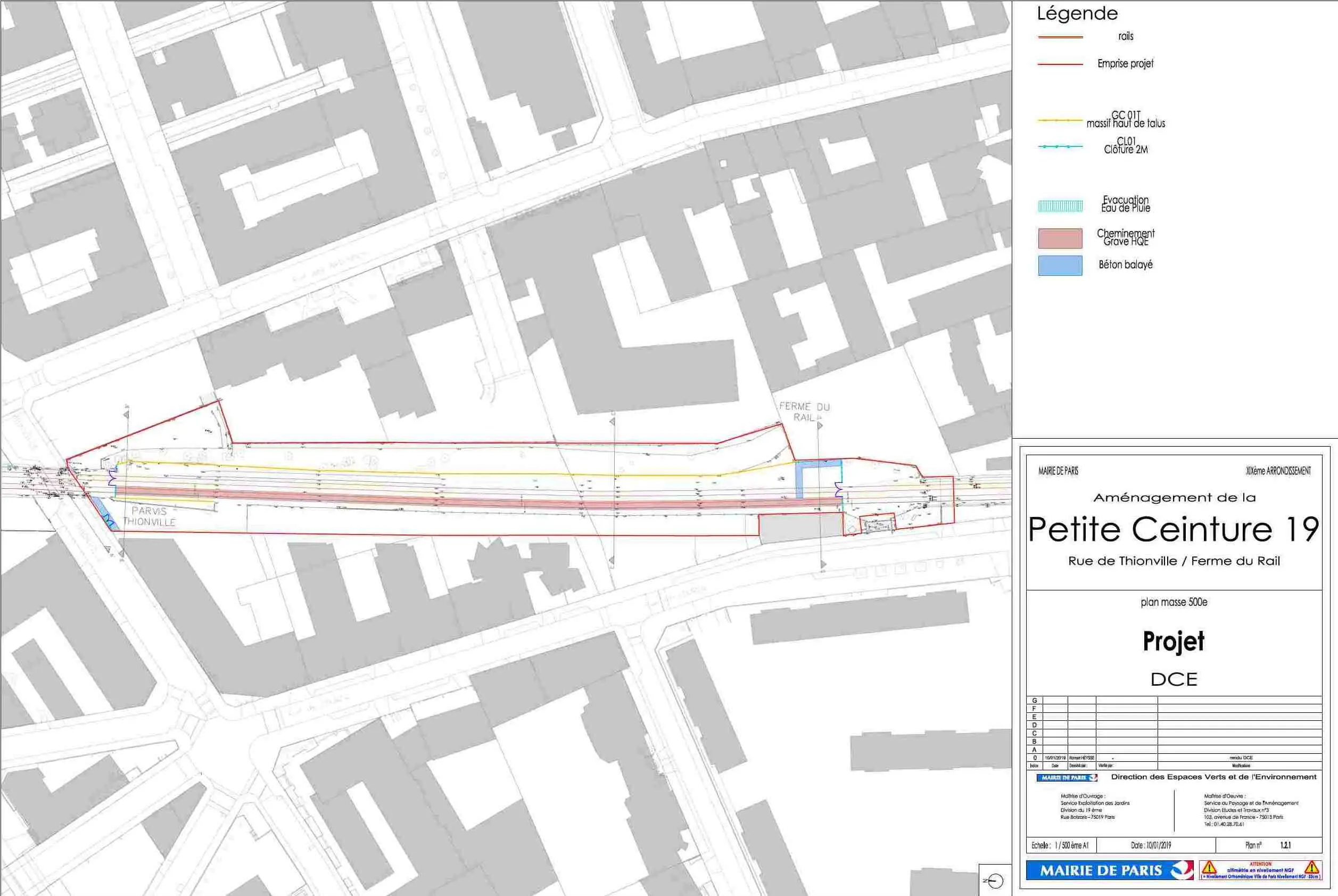 Plan masse de la promenade prévue entre la rue de Thionville et l'avenue Jean Jaurès
