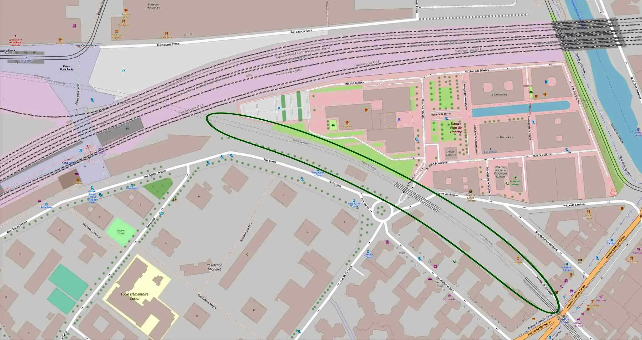 Situation de la promenade du 19e Rosa Parks-Avenue de Flandre 