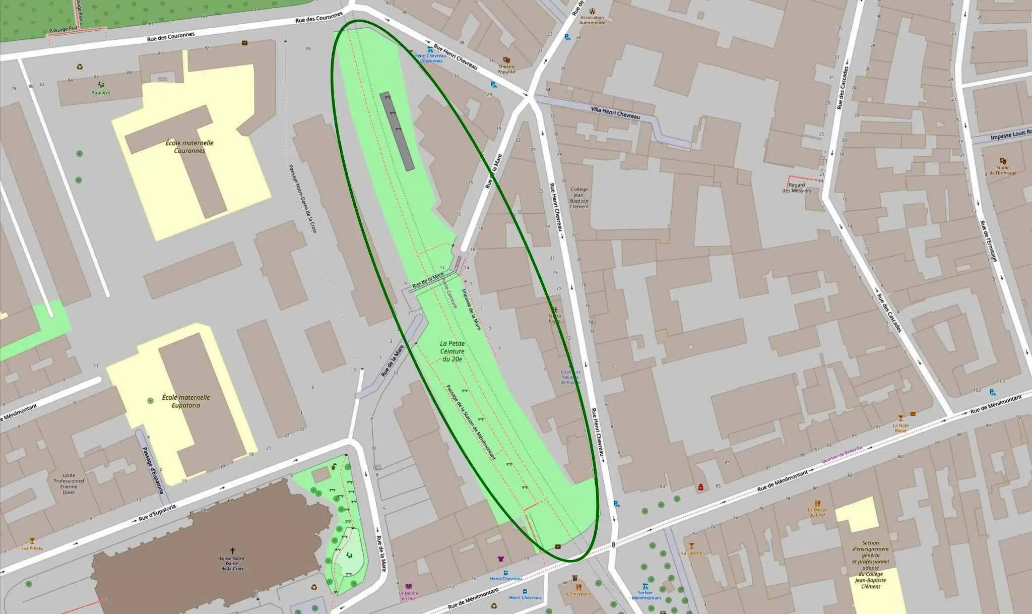 Situation de la promenade du 20e arrondissement à Ménilmontant 