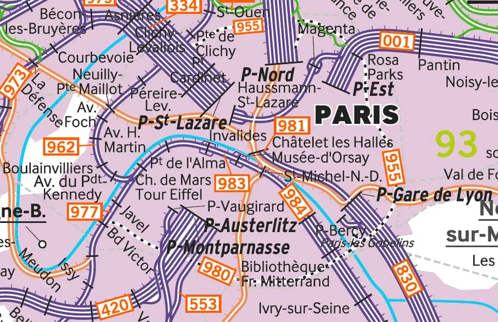 La Petite Ceinture sur la carte du Réseau Ferré français en 2017 