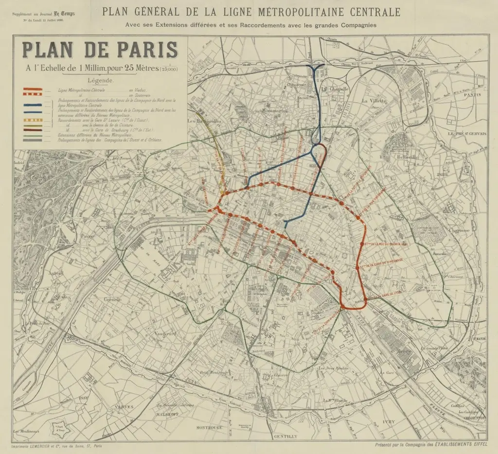 Tracé du projet de chemin de fer métropolitain de 1890