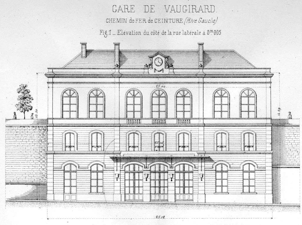 Plan de la façade des gares de l'Orléans-Ceinture et de Vaugirard-Ceinture 