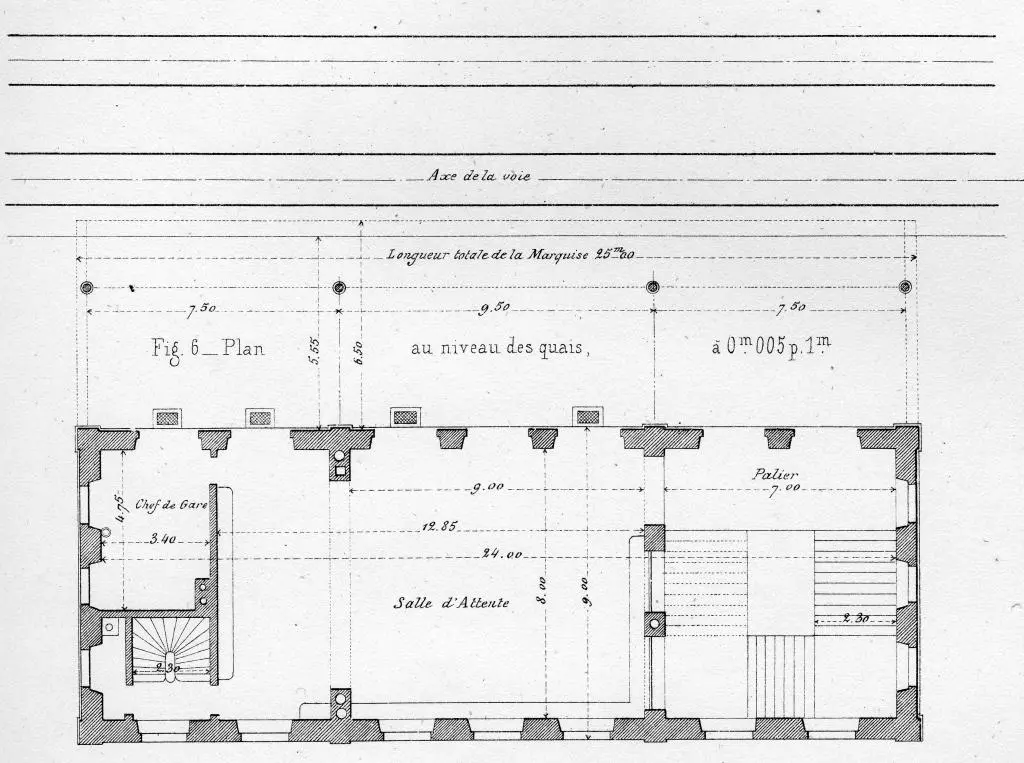 Plan de l'étage supérieur de la gare de Vaugirard-Ceinture (au niveau des quais)