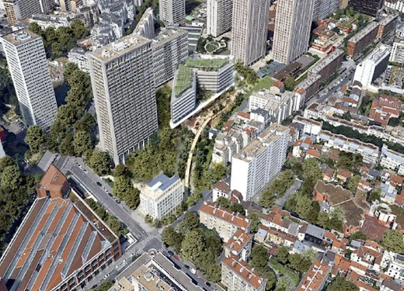 Vue aérienne du projet d'Icade concernant la gare des Gobelins