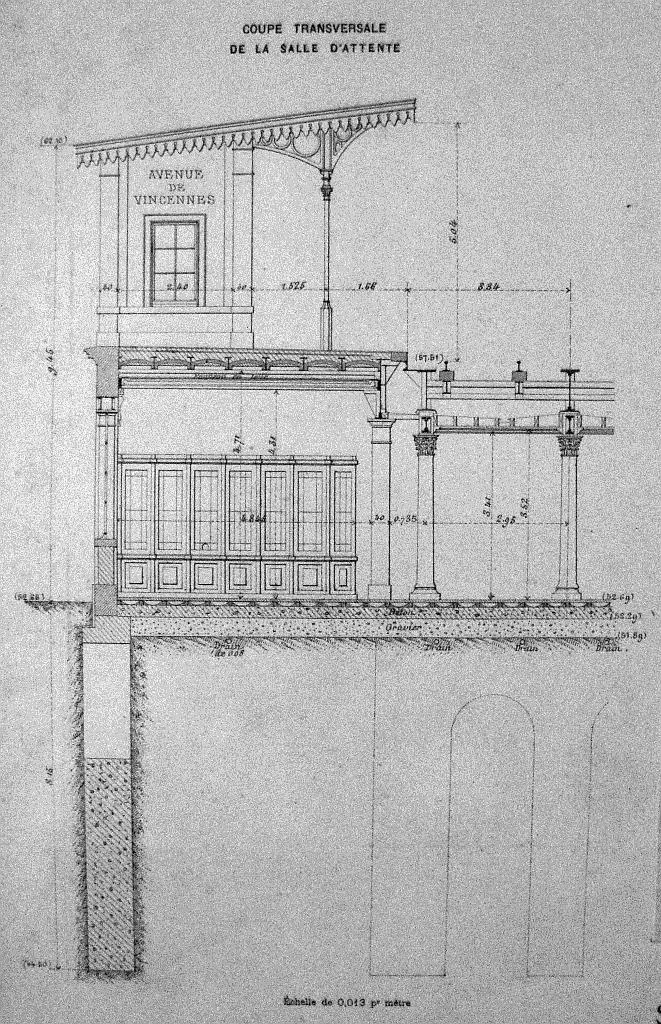 Plan en coupe de la station de l'Avenue de Vincennes (1889) - salle d'attente 