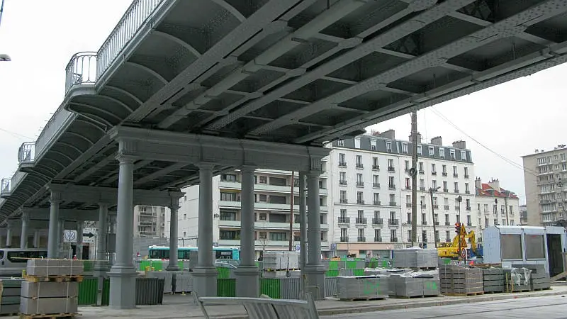 Vue du viaduc dans la perspective du Cours de Vincennes. 