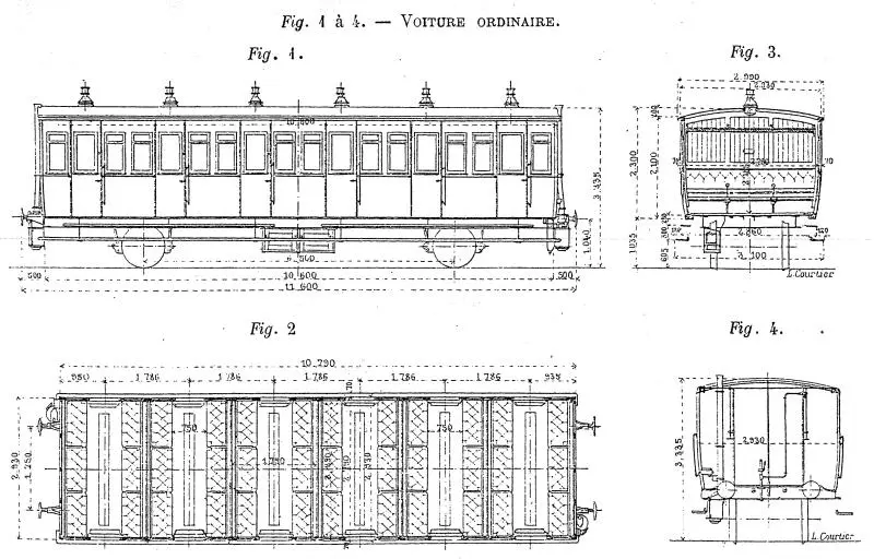 Diagrammes des voitures ordinaires de seconde classe de la Petite Ceinture 