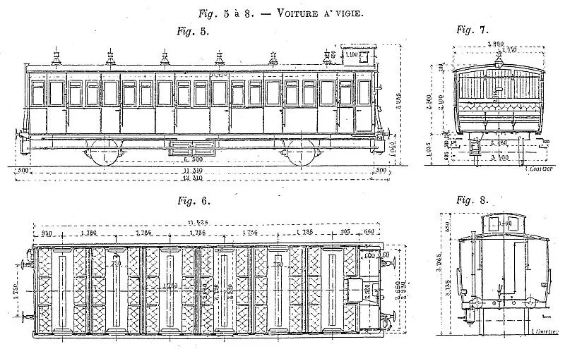 Diagrammes des voitures à vigie de seconde classe de la Petite Ceinture 