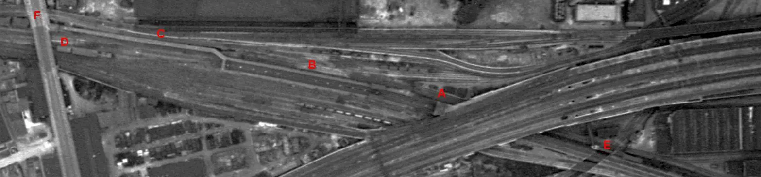 Gros plan sur les installations de la station Est-Ceinture avec annotations 